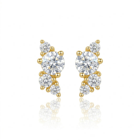 Asymmetric Assembled Round Cluster Moissanite Stud Earrings 391LV