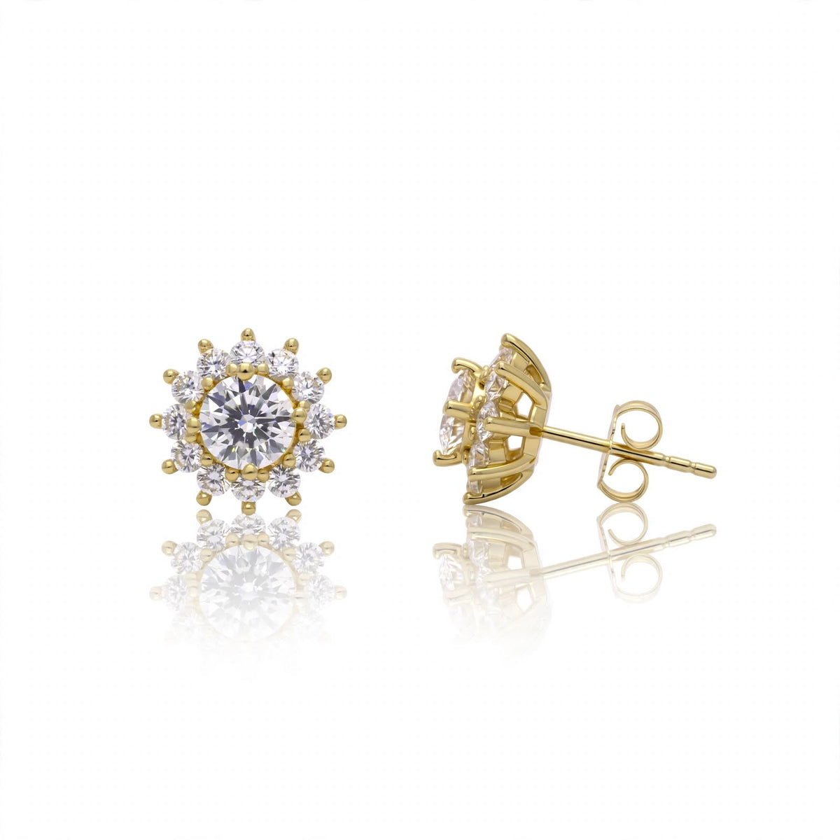 Halo Sunburst Round Moissanite Stud Earrings 452LV