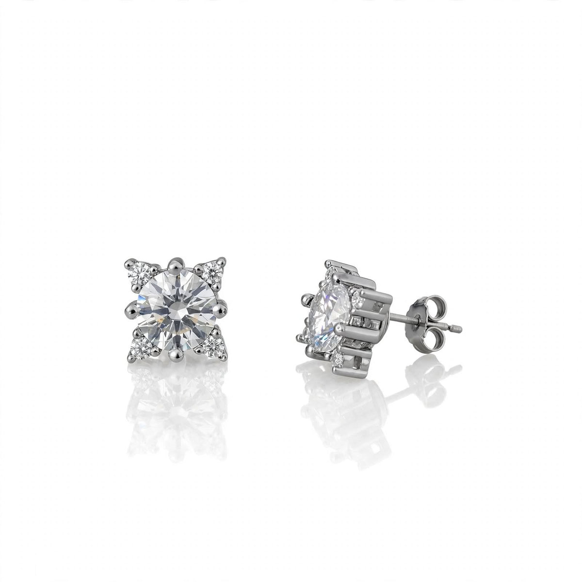 Corner-Accent Solitaire Moissanite Basket Earrings 222LV