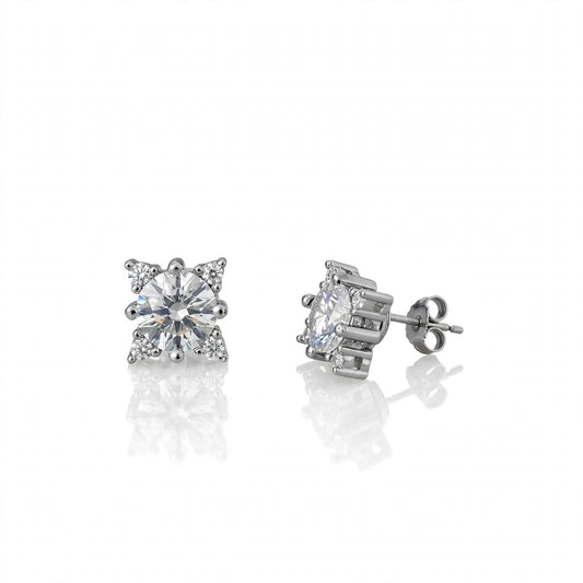 Corner-Accent Solitaire Moissanite Basket Earrings 222LV